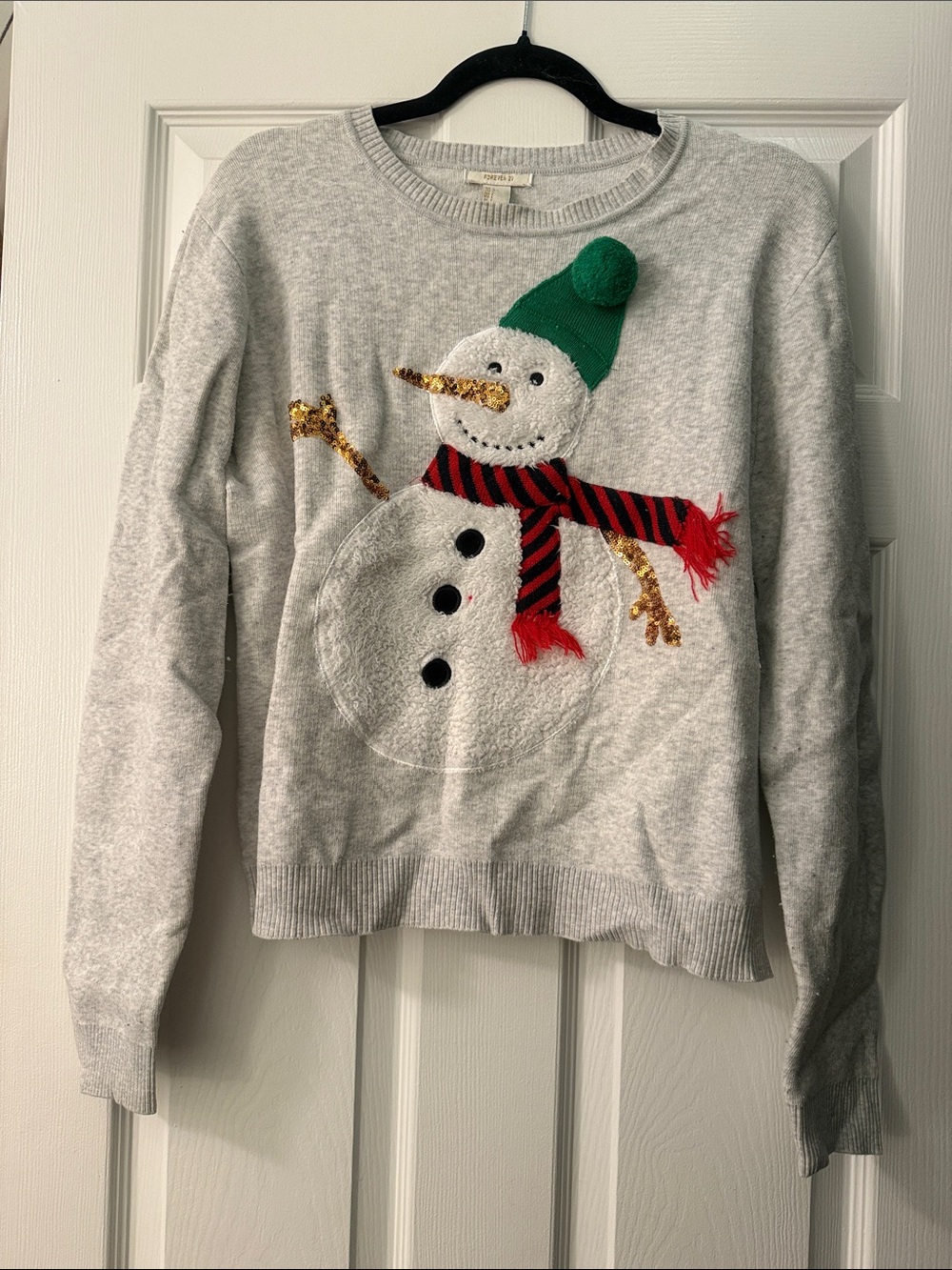 Forever 21 Grey Crewneck Sweater with Festive Snowman